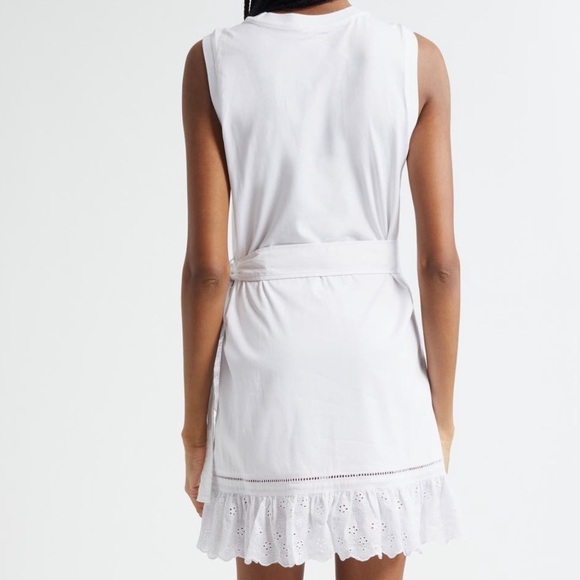 NEW Cinq a Sept Sleeveless Eyelet Stretch Cotton Wrap Dress in White - Picture 2 of 9